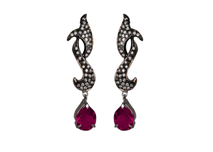 Rhodium Plated CZ Studded Gemstone Dangle Drop Earring